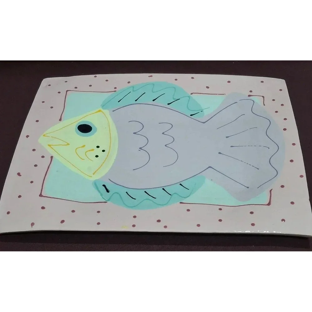 Vintage Pastel Nautical Fish Hand Painted Bowl/Lid & Plate